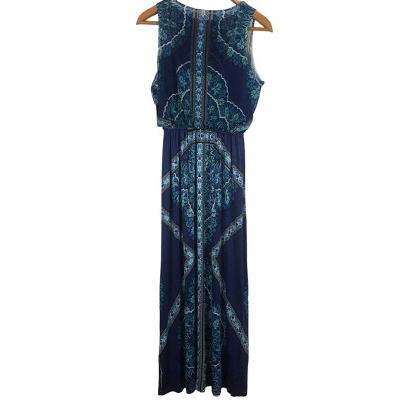 New Style Co Sleeveless Maxi Dress Sz Medium Blue Mandala Print Studded Detail - Picture 10 of 12